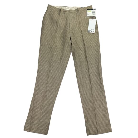 Bar III Mens Slim Fit 100% Linen Striped Suit Pants Tan Brown 30x30 - Picture 1 of 4